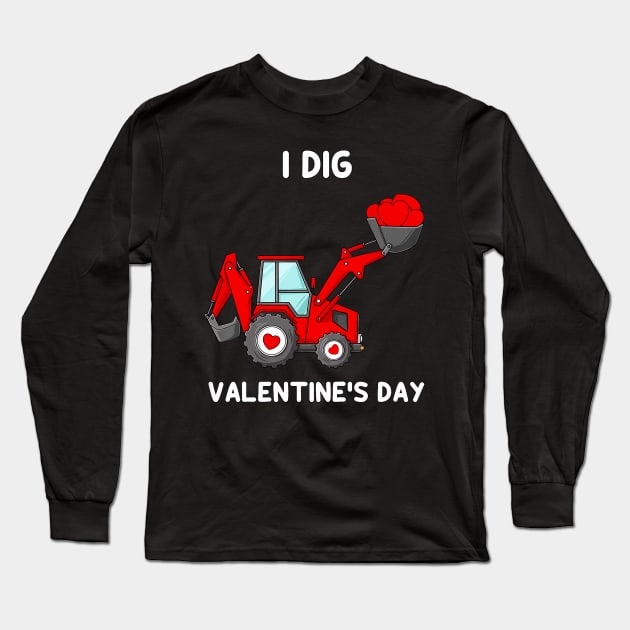 Kids I Dig Valentines Day Hearts Tractor Funny Toddler Boys Long Sleeve T-Shirt by Neldy